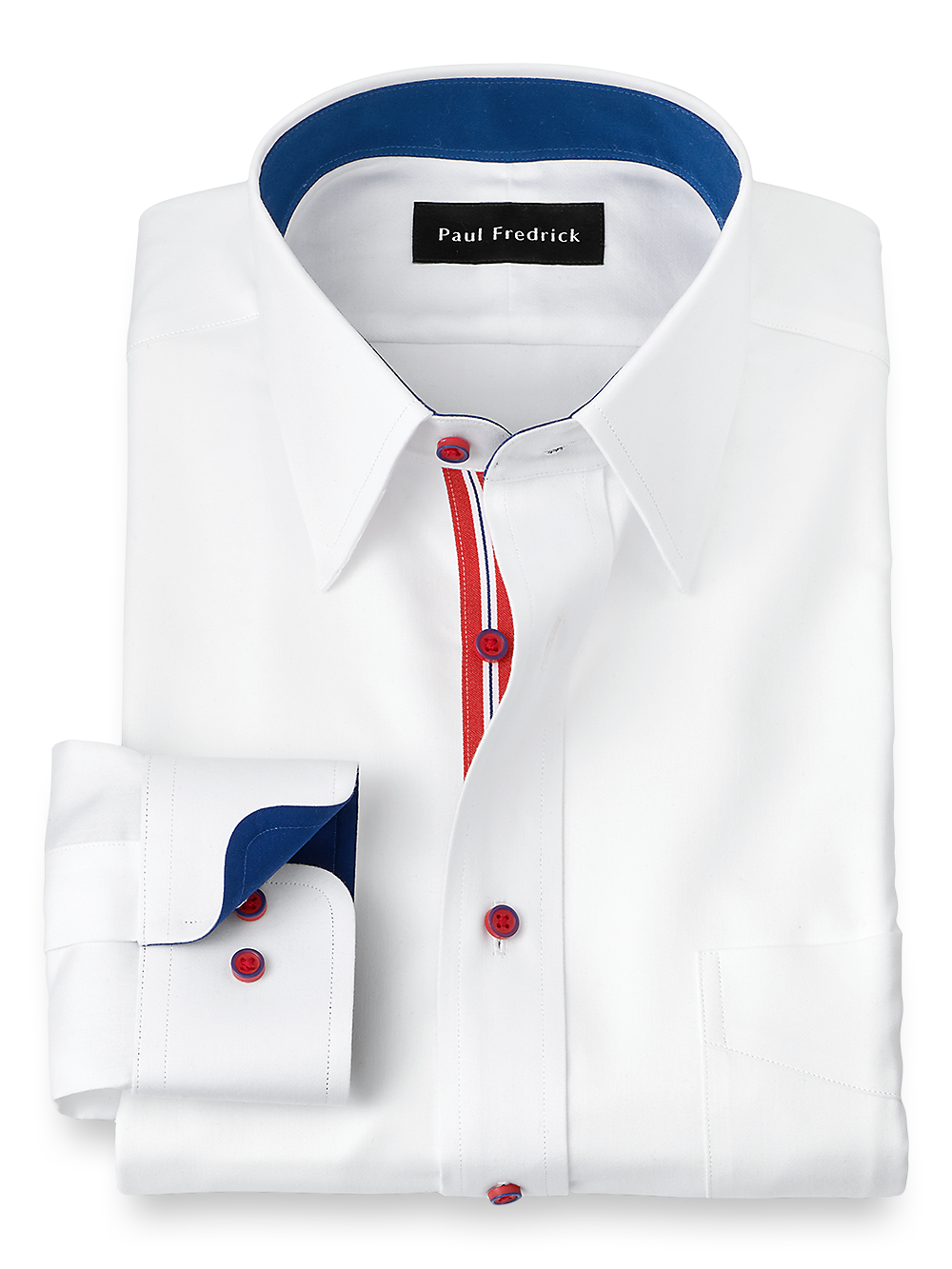 Product Image of Non-iron Cotton Solid Dress Shirt With Contrast Trim-White