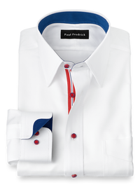 Non-Iron Cotton Solid Dress Shirt With Contrast Trim - White