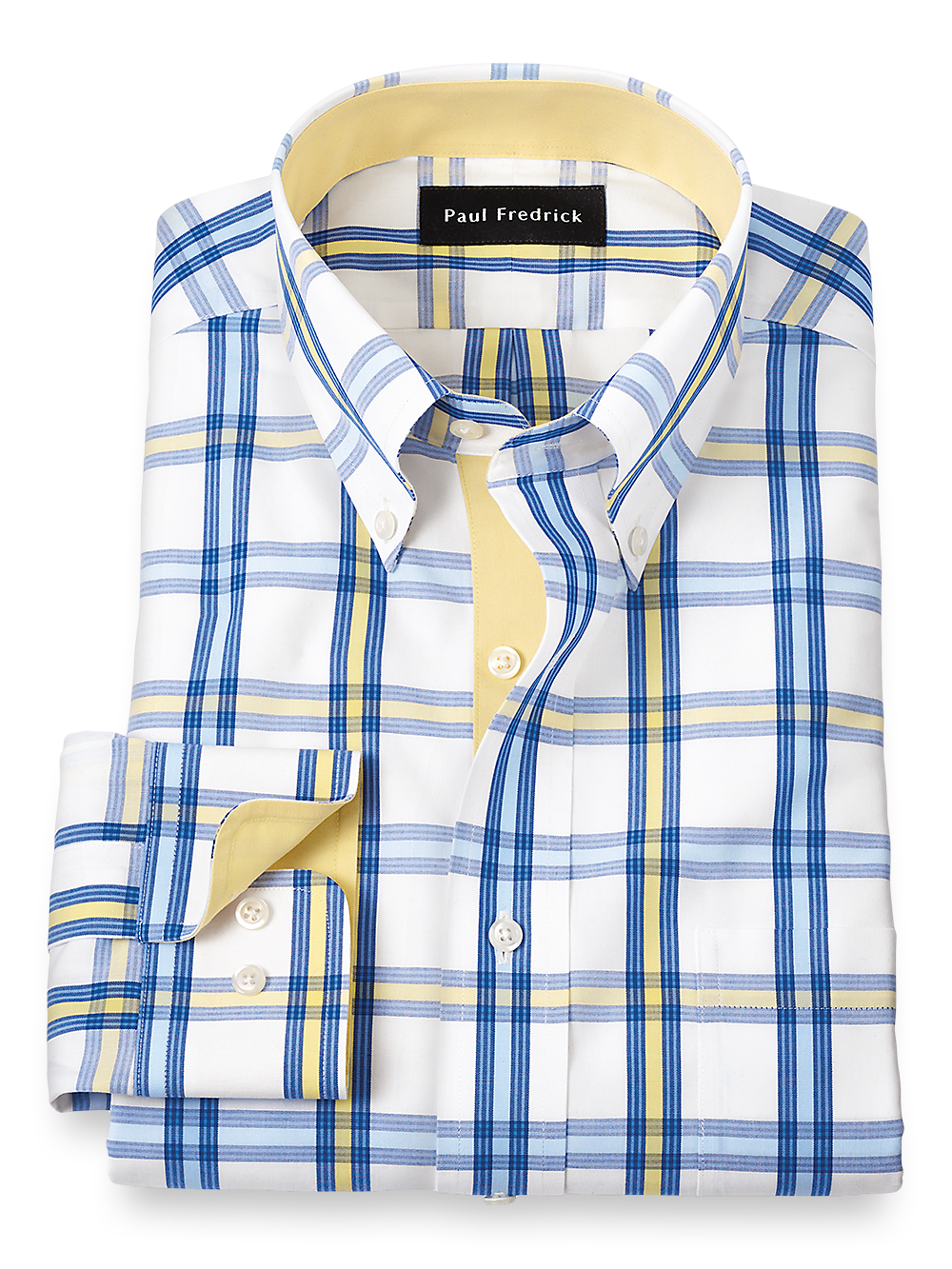 Product Image of Non-iron Cotton Windowpane Dress Shirt With Contrast Trim-Blue/Yellow