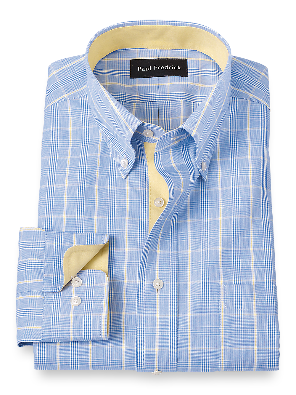 Product Image of Non-iron Cotton Glen Plaid Dress Shirt With Contrast Trim-Blue