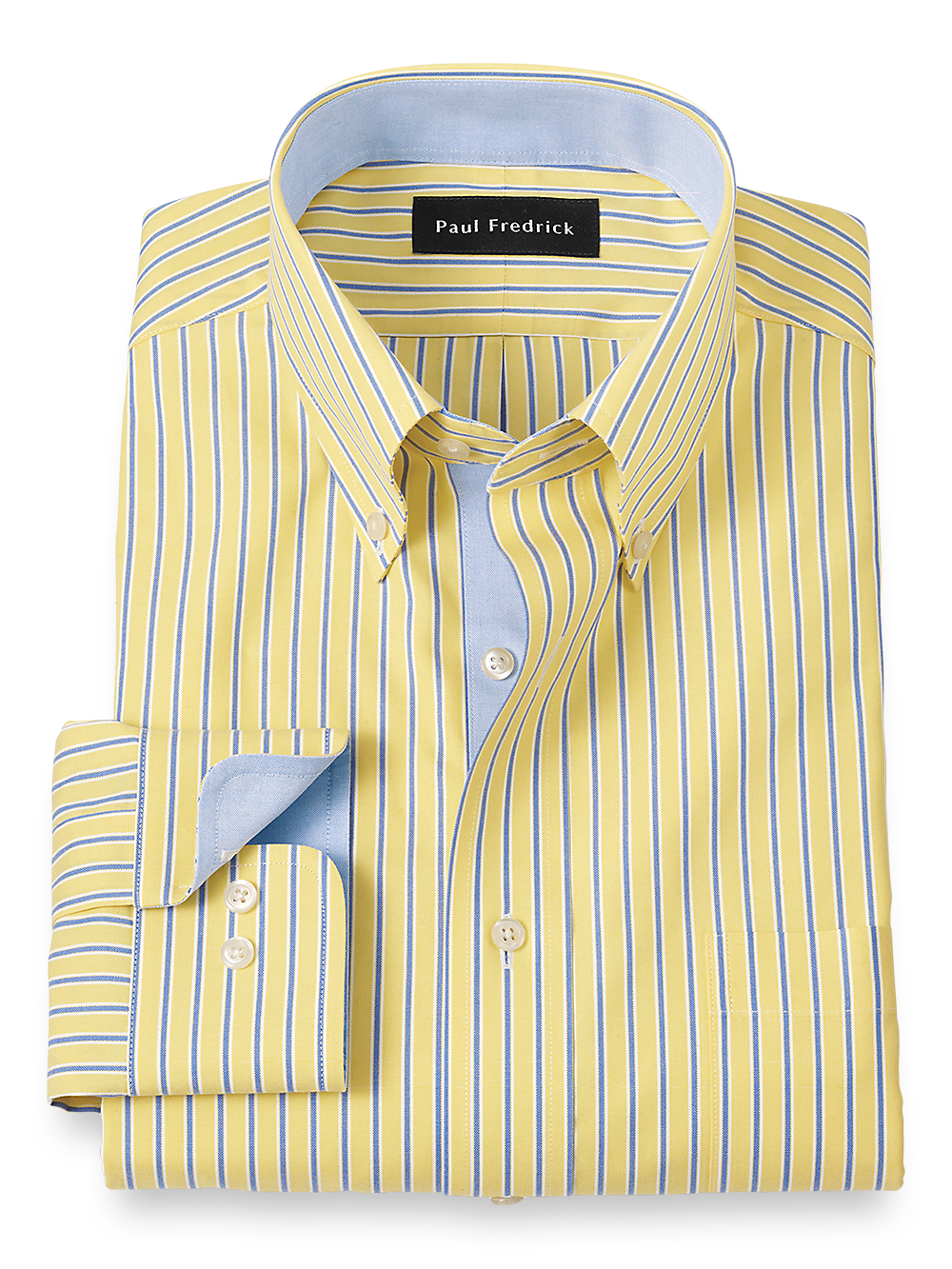 Product Image of Non-iron Cotton Stripe Dress Shirt With Contrast Trim-Yellow