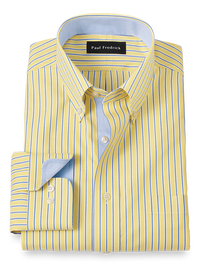 Non-Iron Cotton Stripe Dress Shirt With Contrast Trim - Yellow