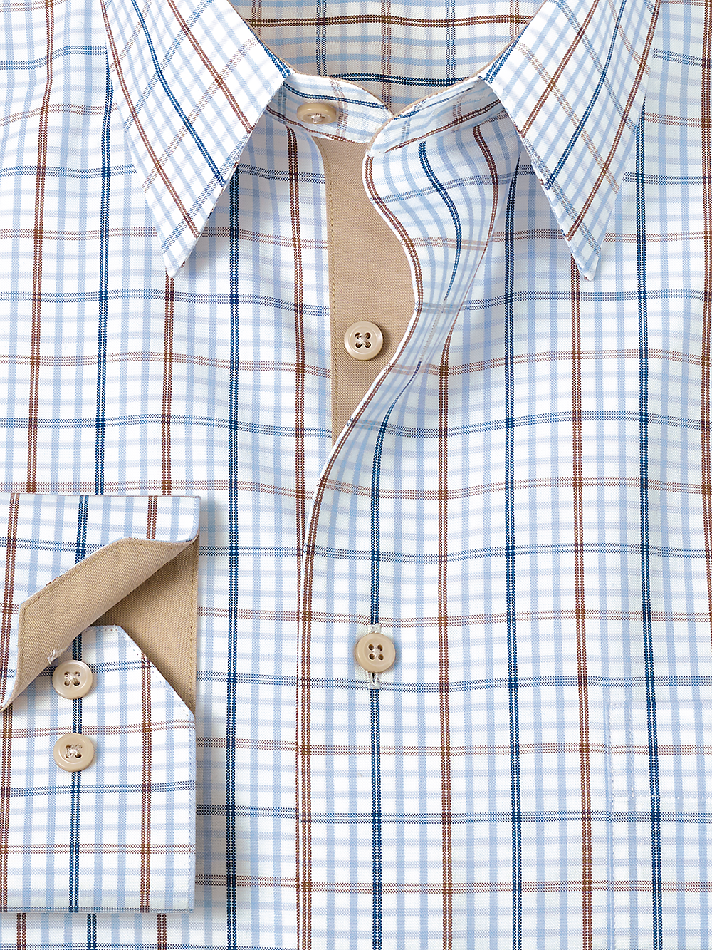 Alternate Image of Non-iron Cotton Tattersall Dress Shirt With Contrast Trim-1