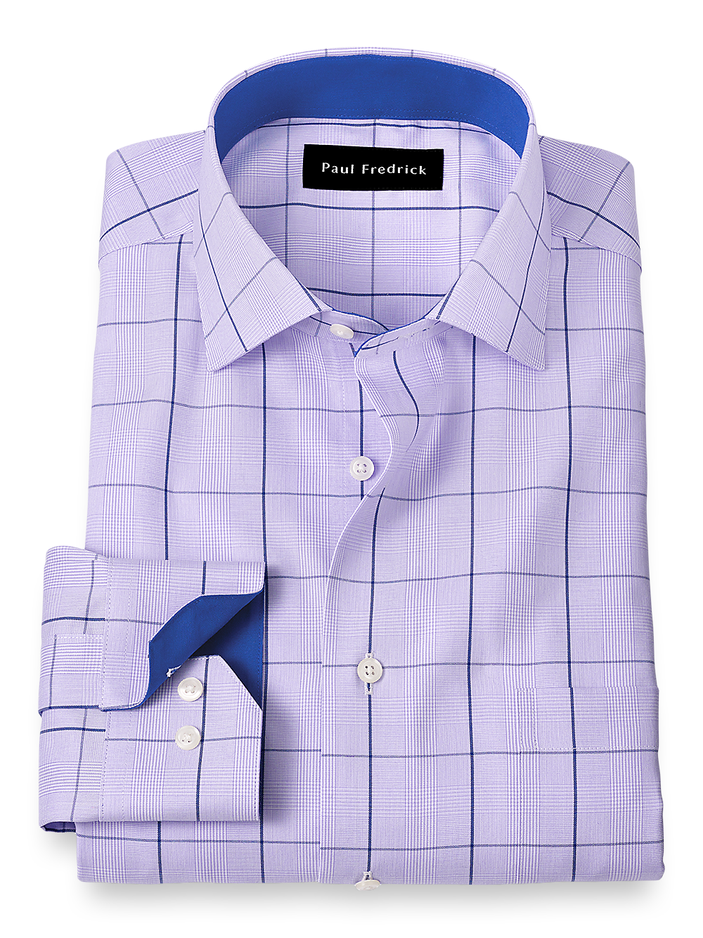 Product Image of Non-iron Cotton Check Dress Shirt With Contrast Trim-Purple