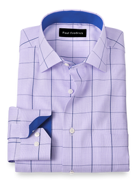 Non-Iron Cotton Check Dress Shirt With Contrast Trim - Purple