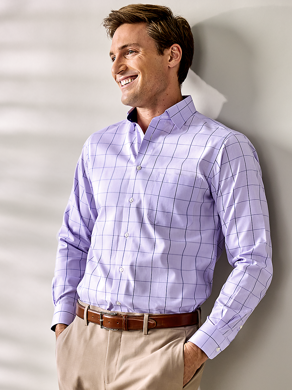 Alternate Image of Non-iron Cotton Check Dress Shirt With Contrast Trim-1