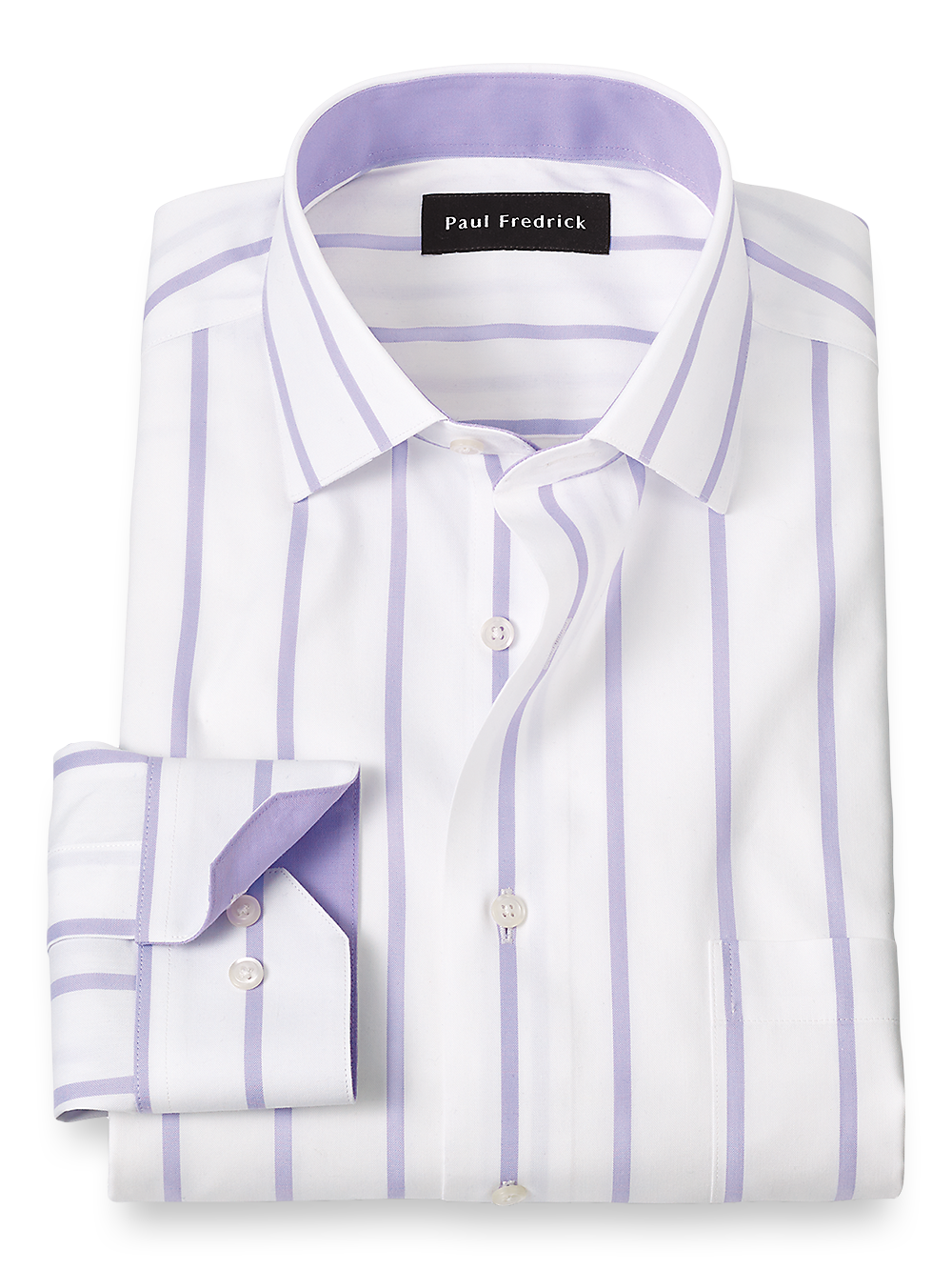 Product Image of Non-iron Cotton Stripe Dress Shirt With Contrast Trim-Purple