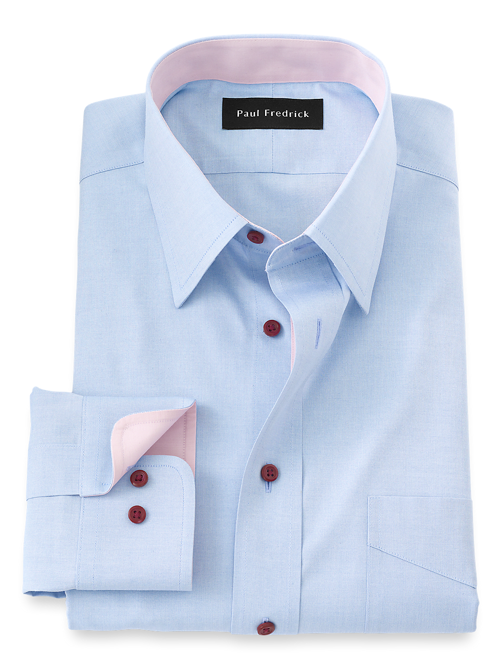 Product Image of Non-iron Cotton Solid Dress Shirt With Contrast Trim-Blue