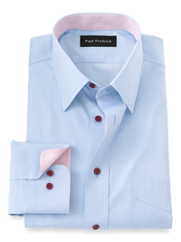 Non-Iron Cotton Solid Dress Shirt With Contrast Trim - Blue