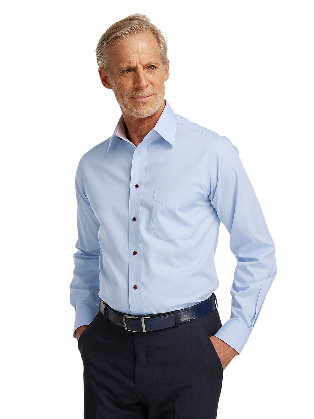 Alternate Image of Non-iron Cotton Solid Dress Shirt With Contrast Trim-1