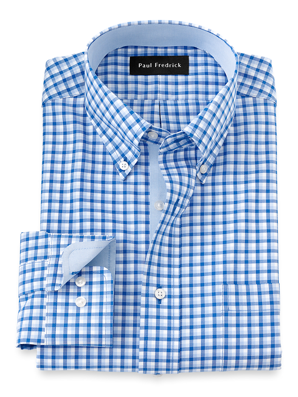 Product Image of Non-iron Cotton Gingham Dress Shirt With Contrast Trim-Blue