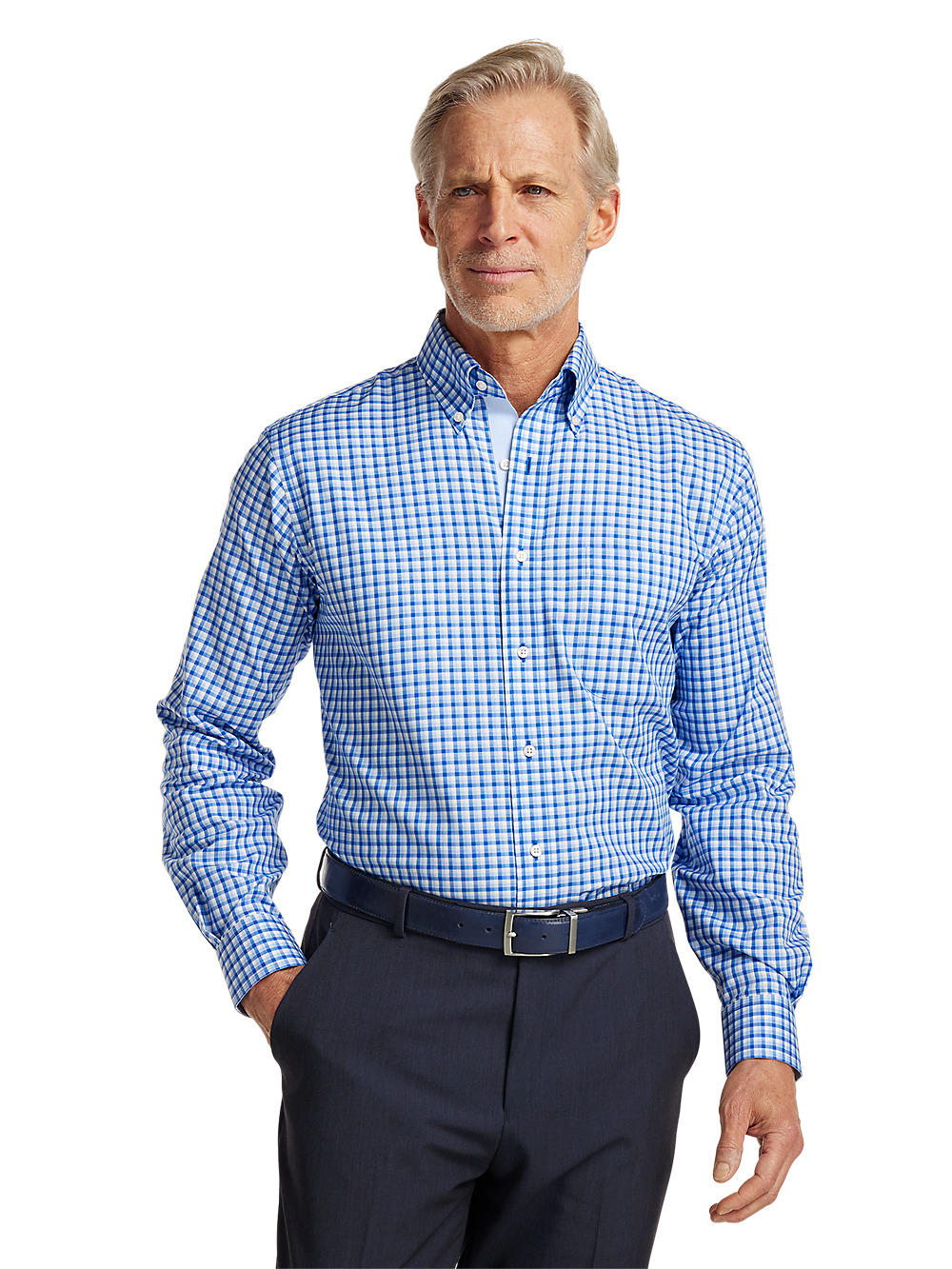 Alternate Image of Non-iron Cotton Gingham Dress Shirt With Contrast Trim-1