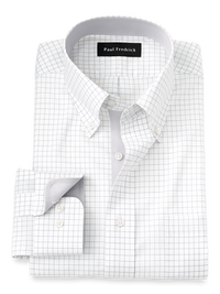 Non-Iron Cotton Check Dress Shirt With Contrast Trim - Grey