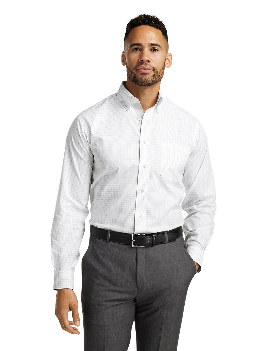 Alternate Image of Non-iron Cotton Check Dress Shirt With Contrast Trim-1