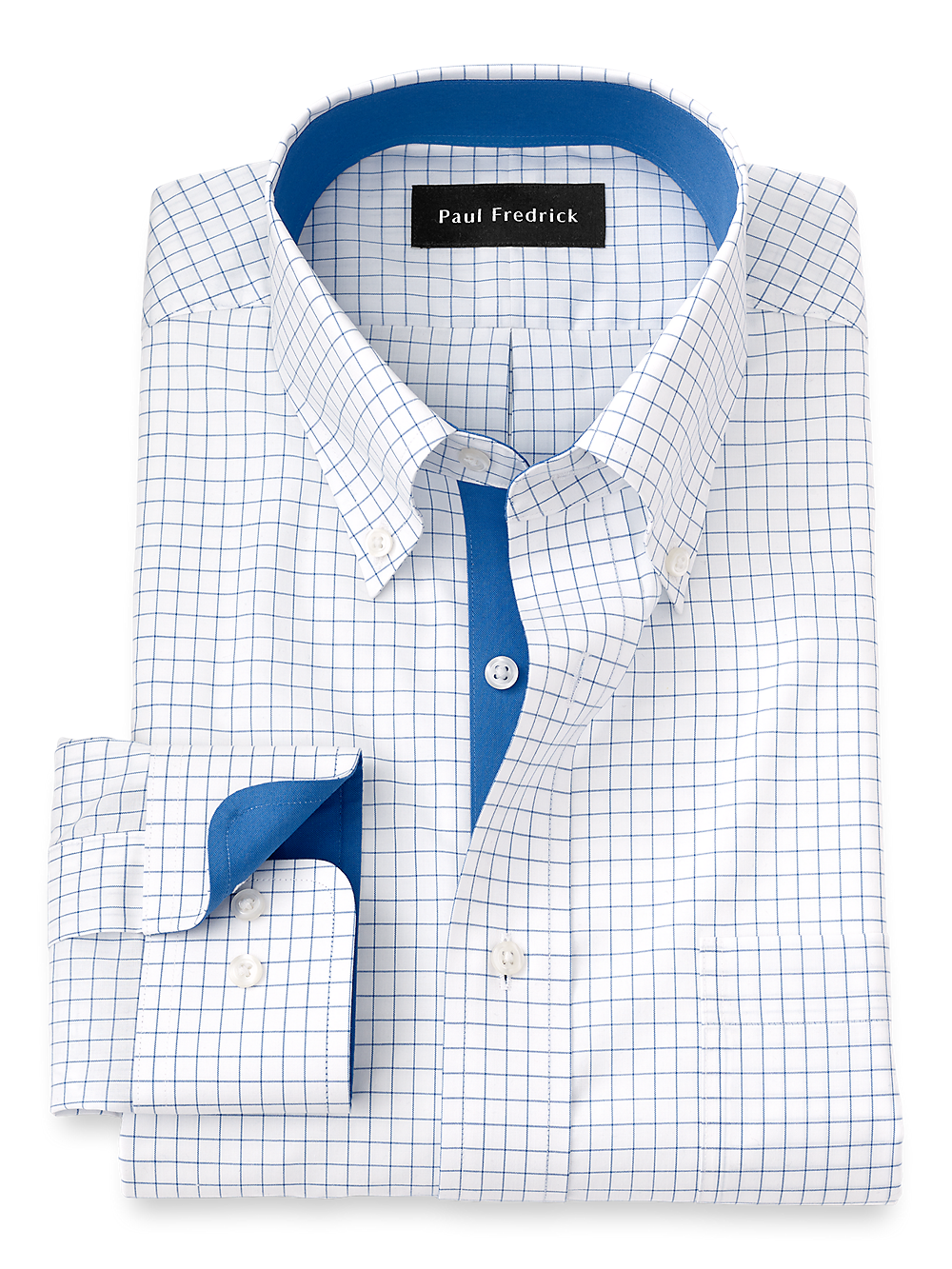 Product Image of Non-iron Cotton Check Dress Shirt With Contrast Trim-Blue