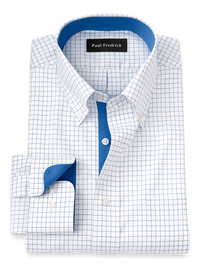 Non-Iron Cotton Check Dress Shirt With Contrast Trim - Blue