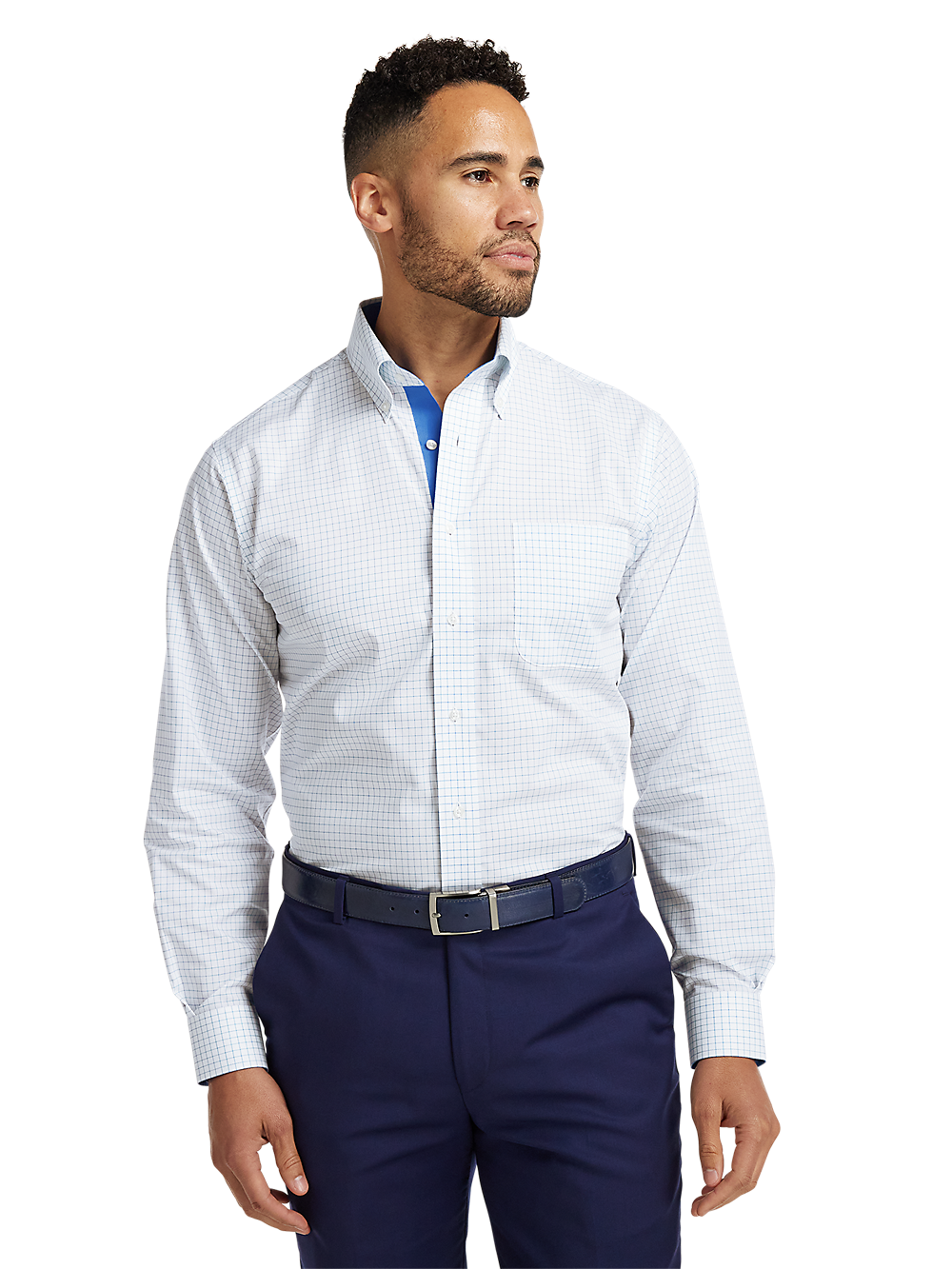 Alternate Image of Non-iron Cotton Check Dress Shirt With Contrast Trim-1