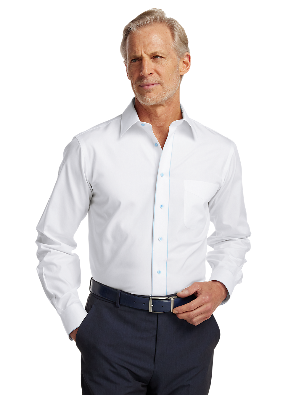 Alternate Image of Non-iron Cotton Solid Dress Shirt With Contrast Trim-1