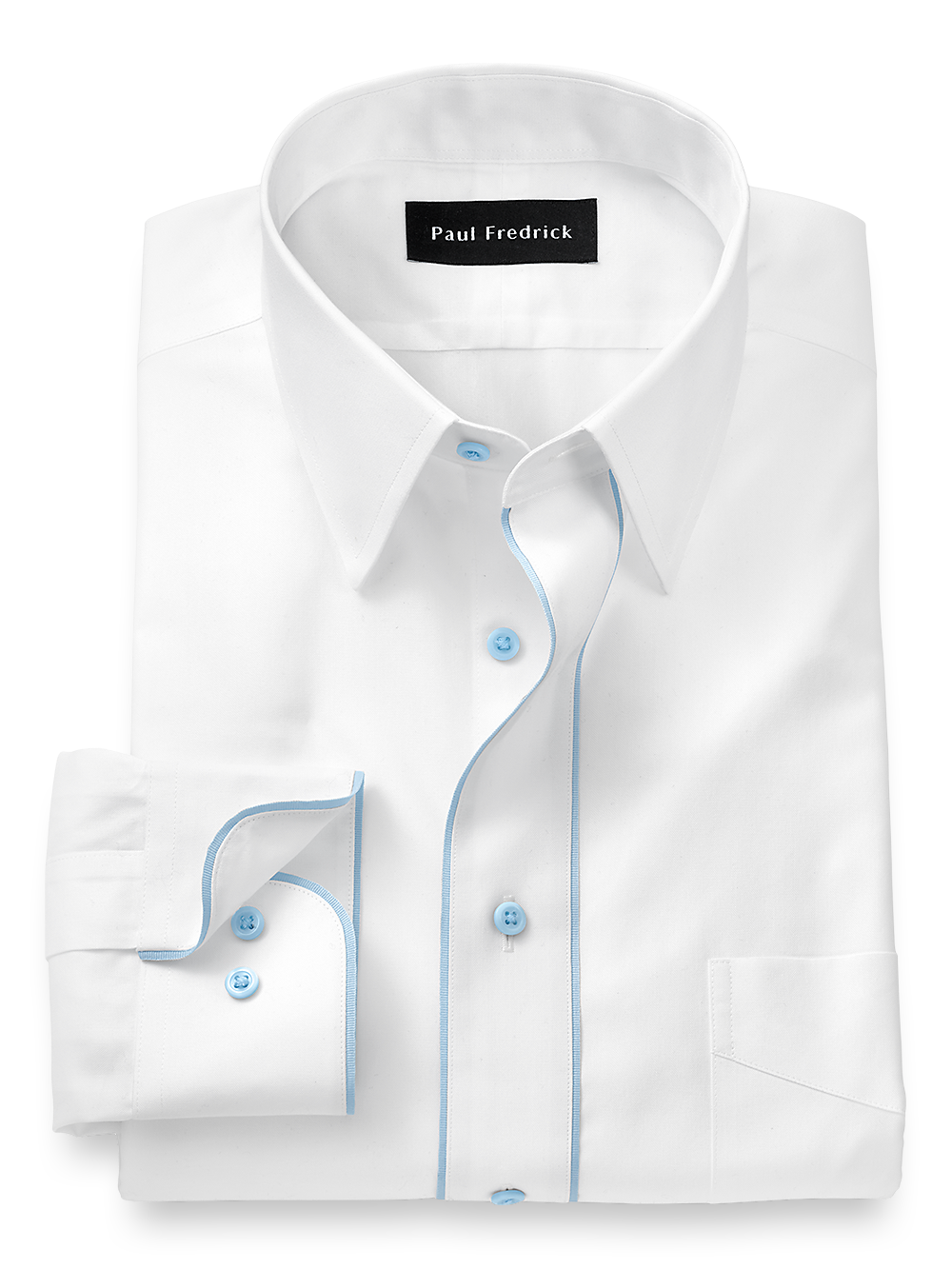 Product Image of Non-iron Cotton Solid Dress Shirt With Contrast Trim-White