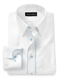 Non-Iron Cotton Solid Dress Shirt With Contrast Trim - White