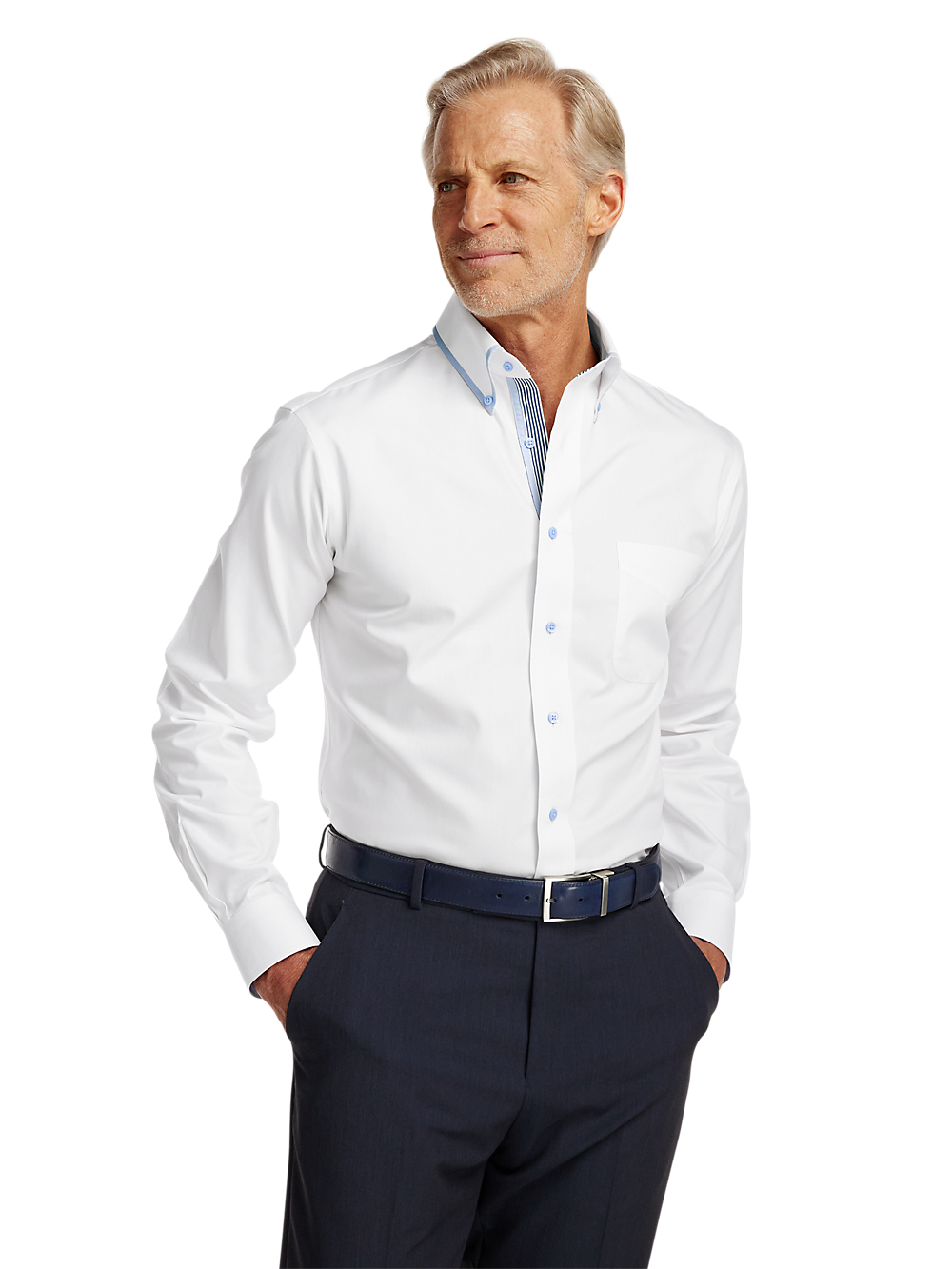 Alternate Image of Non-iron Cotton Solid Dress Shirt With Contrast Trim-1