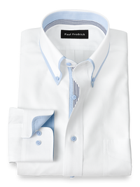 Non-Iron Cotton Solid Dress Shirt With Contrast Trim - White