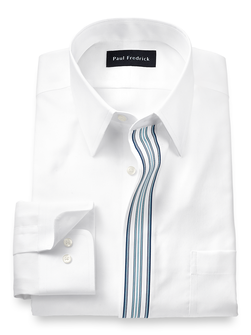 Product Image of Non-iron Cotton Solid Dress Shirt With Contrast Trim-White/Blue