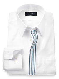 Non-Iron Cotton Solid Dress Shirt With Contrast Trim - White/blue