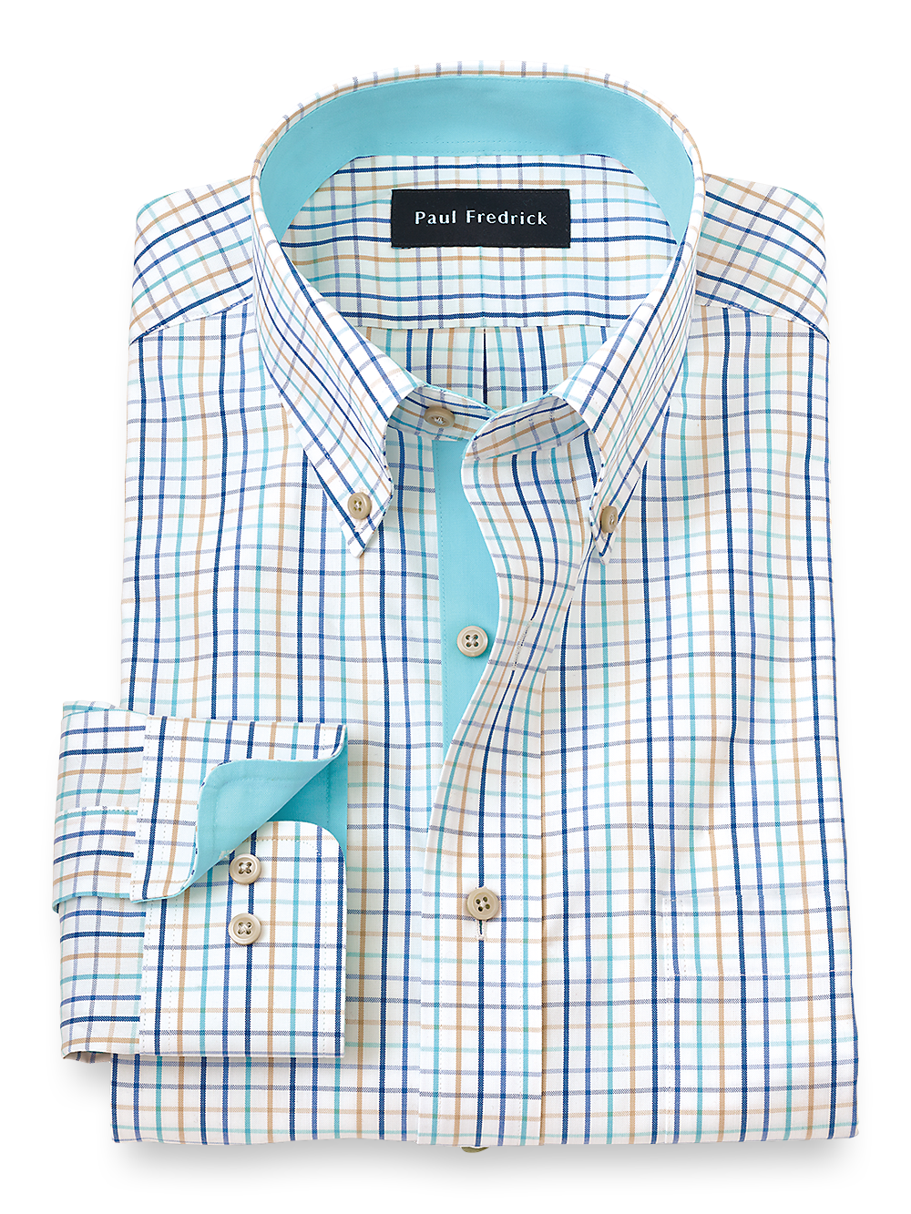 Product Image of Non-iron Cotton Check Dress Shirt With Contrast Trim-Multi