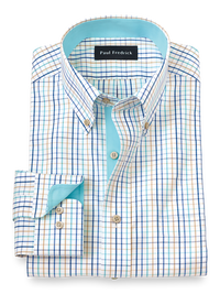 Non-Iron Cotton Check Dress Shirt With Contrast Trim - Multi