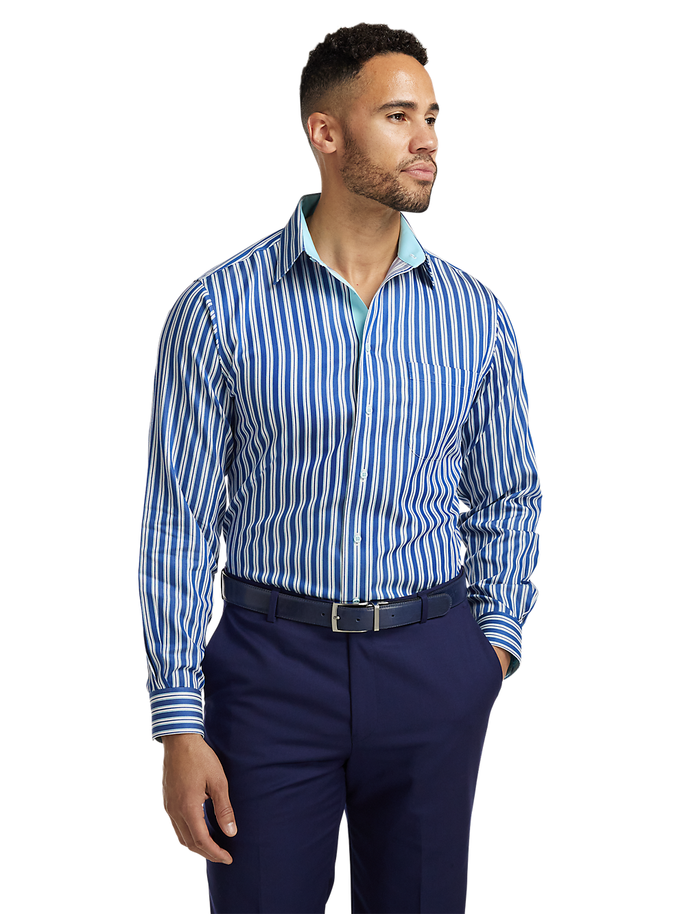 Alternate Image of Non-iron Cotton Stripe Dress Shirt With Contrast Trim-1