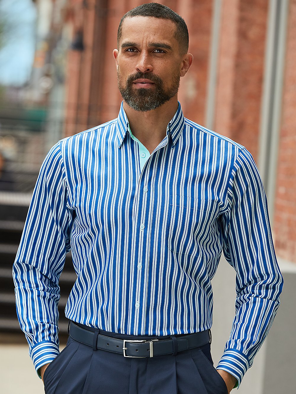 Alternate Image of Non-iron Cotton Stripe Dress Shirt With Contrast Trim-7