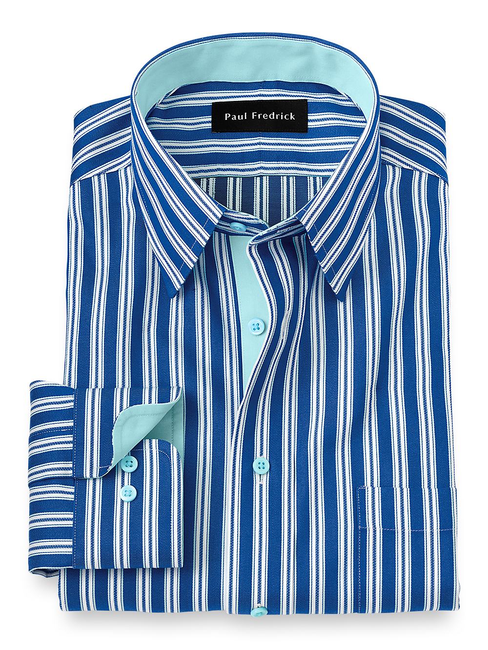 Product Image of Non-iron Cotton Stripe Dress Shirt With Contrast Trim-Blue/Seafoam