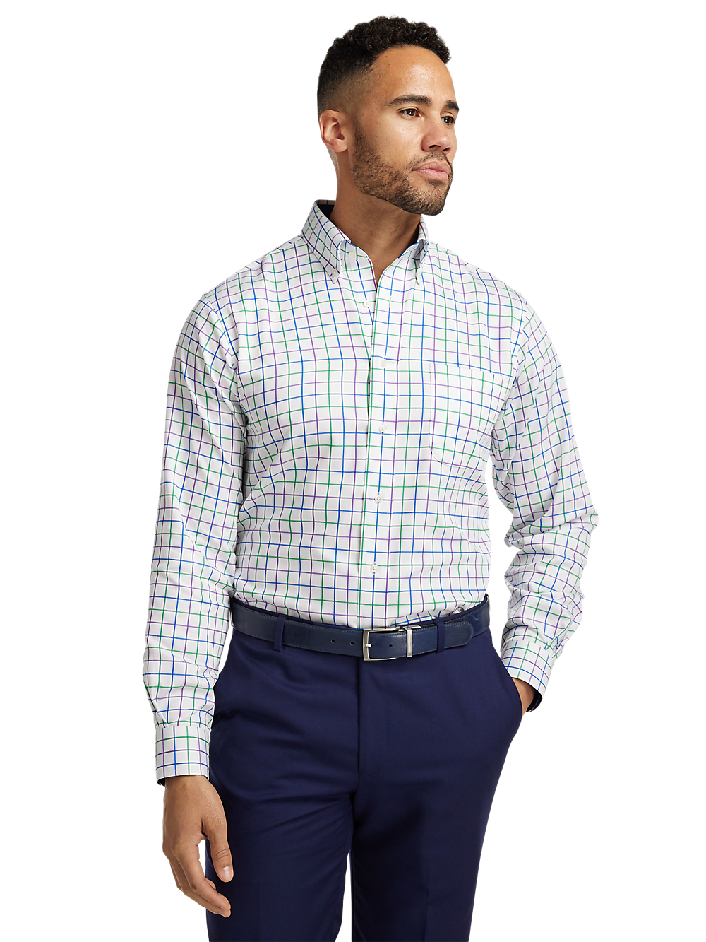 Alternate Image of Non-iron Cotton Check Dress Shirt With Contrast Trim-1