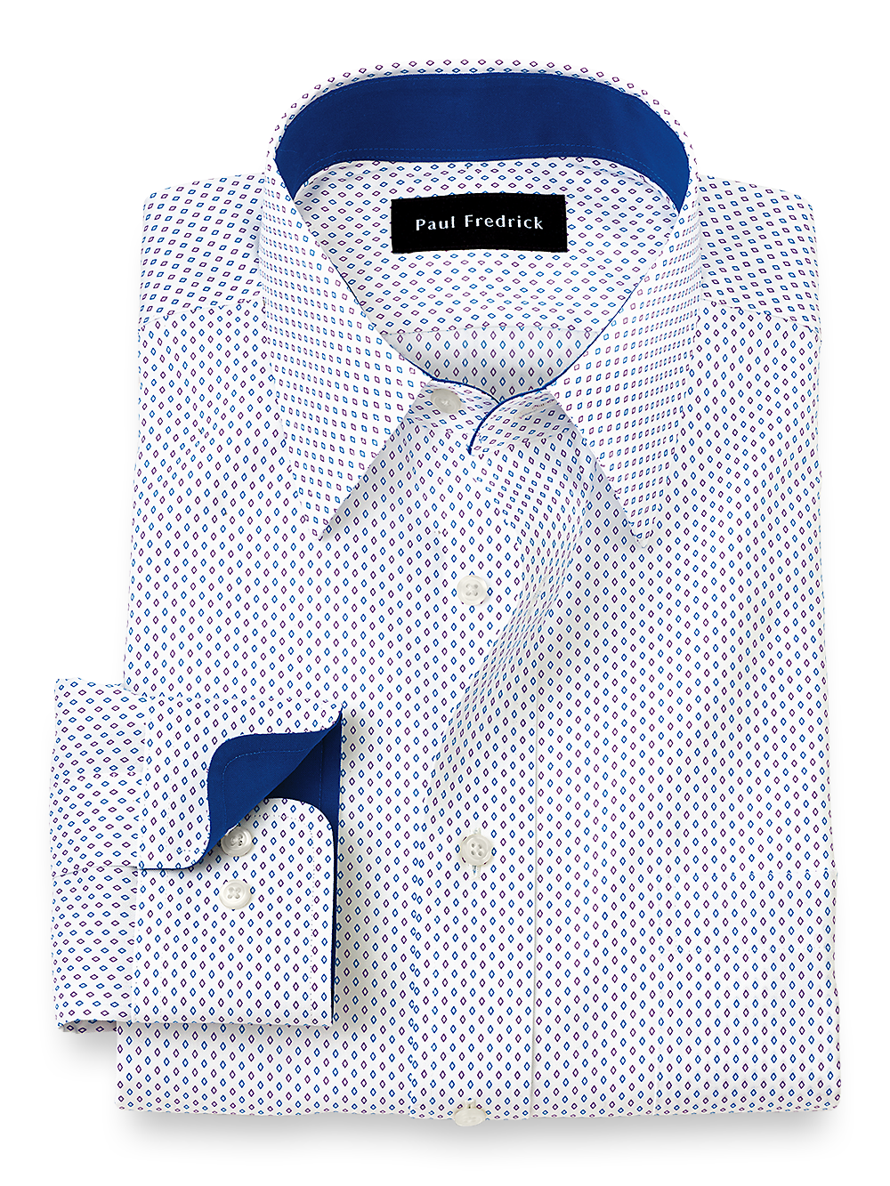 Product Image of Non-iron Cotton Geometric Dress Shirt With Contrast Trim-Blue/Purple