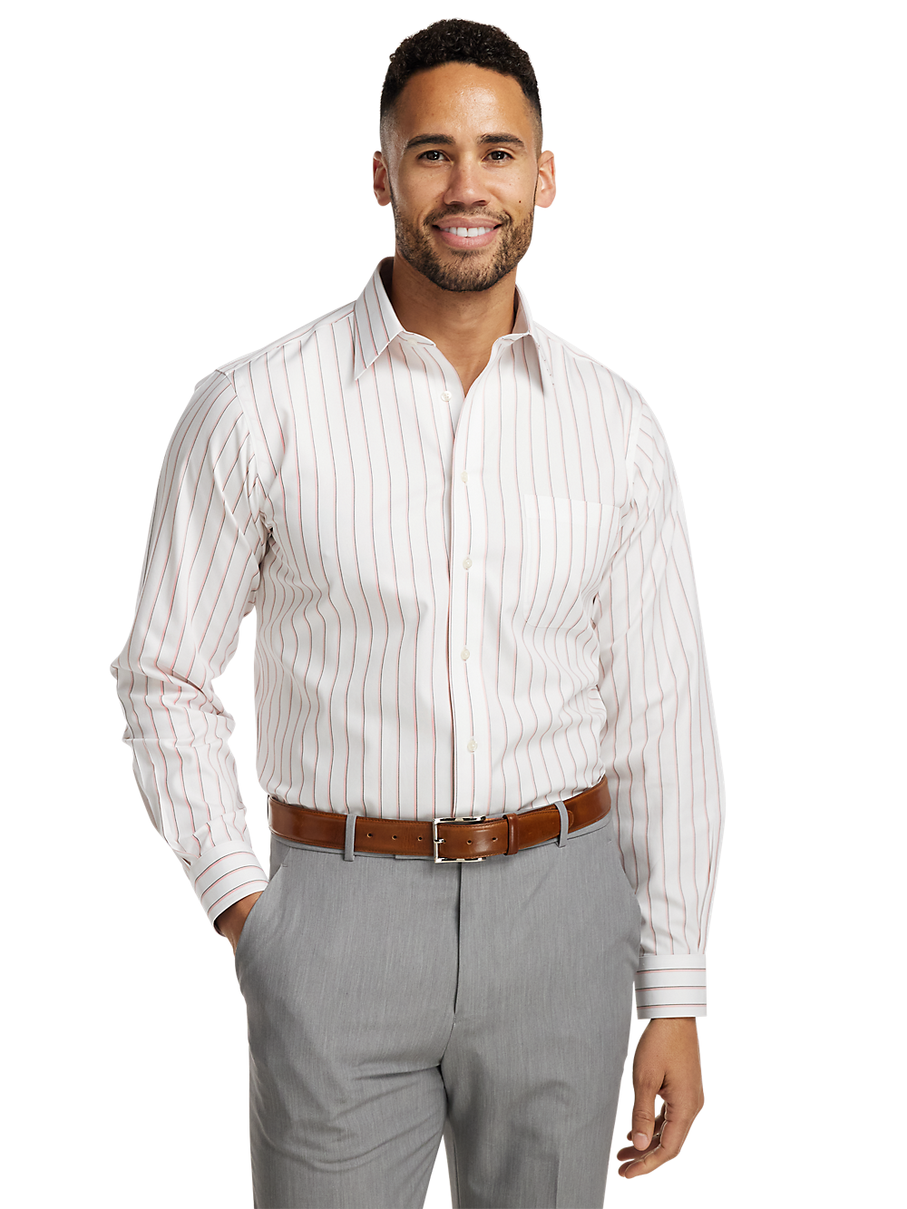 Alternate Image of Non-iron Cotton Stripe Dress Shirt With Contrast Trim-1