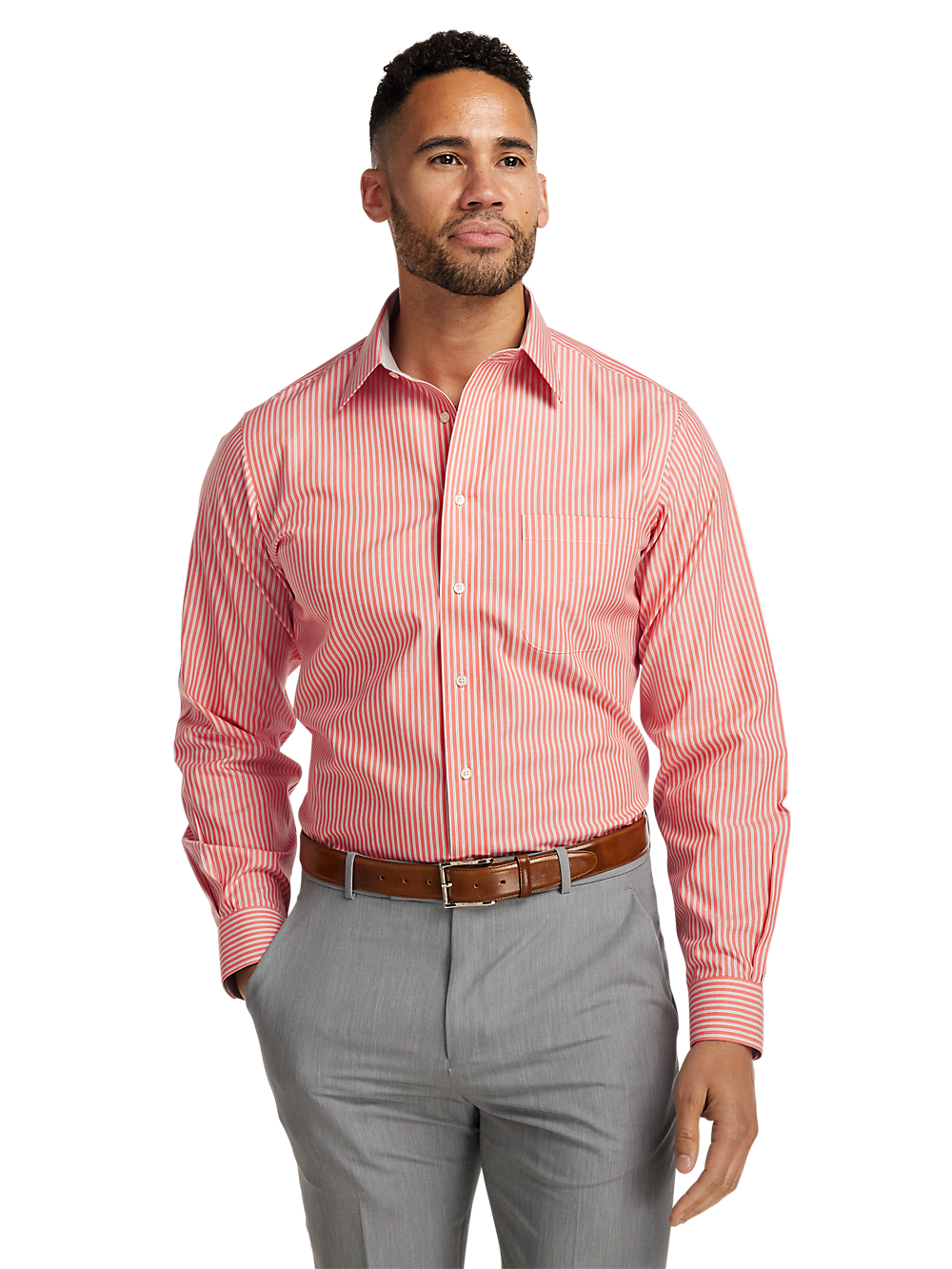 Alternate Image of Non-iron Cotton Stripe Dress Shirt With Contrast Trim-1