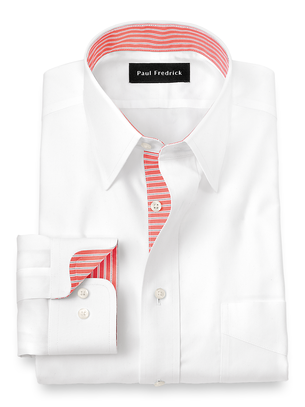 Product Image of Non-iron Cotton Solid Dress Shirt With Contrast Trim-White