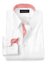 Non-Iron Cotton Solid Dress Shirt With Contrast Trim - White