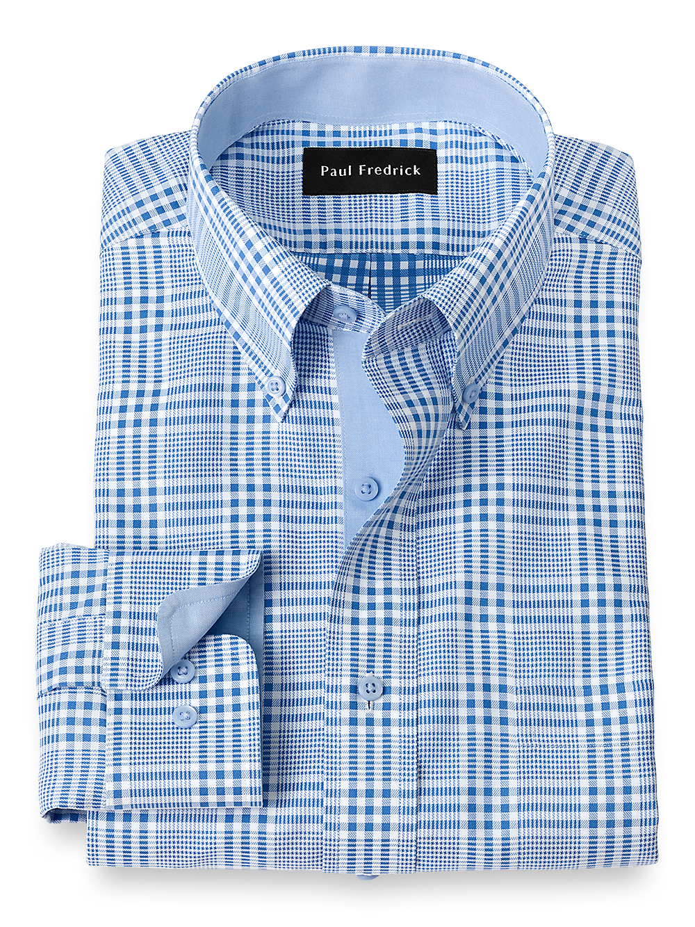 Product Image of Non-iron Cotton Plaid Dress Shirt With Contrast Trim-Blue