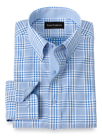 Non-Iron Cotton Plaid Dress Shirt With Contrast Trim - Blue