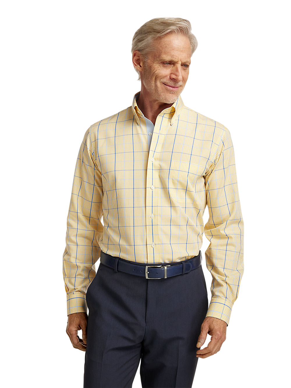 Alternate Image of Non-iron Cotton Windowpane Dress Shirt With Contrast Trim-1