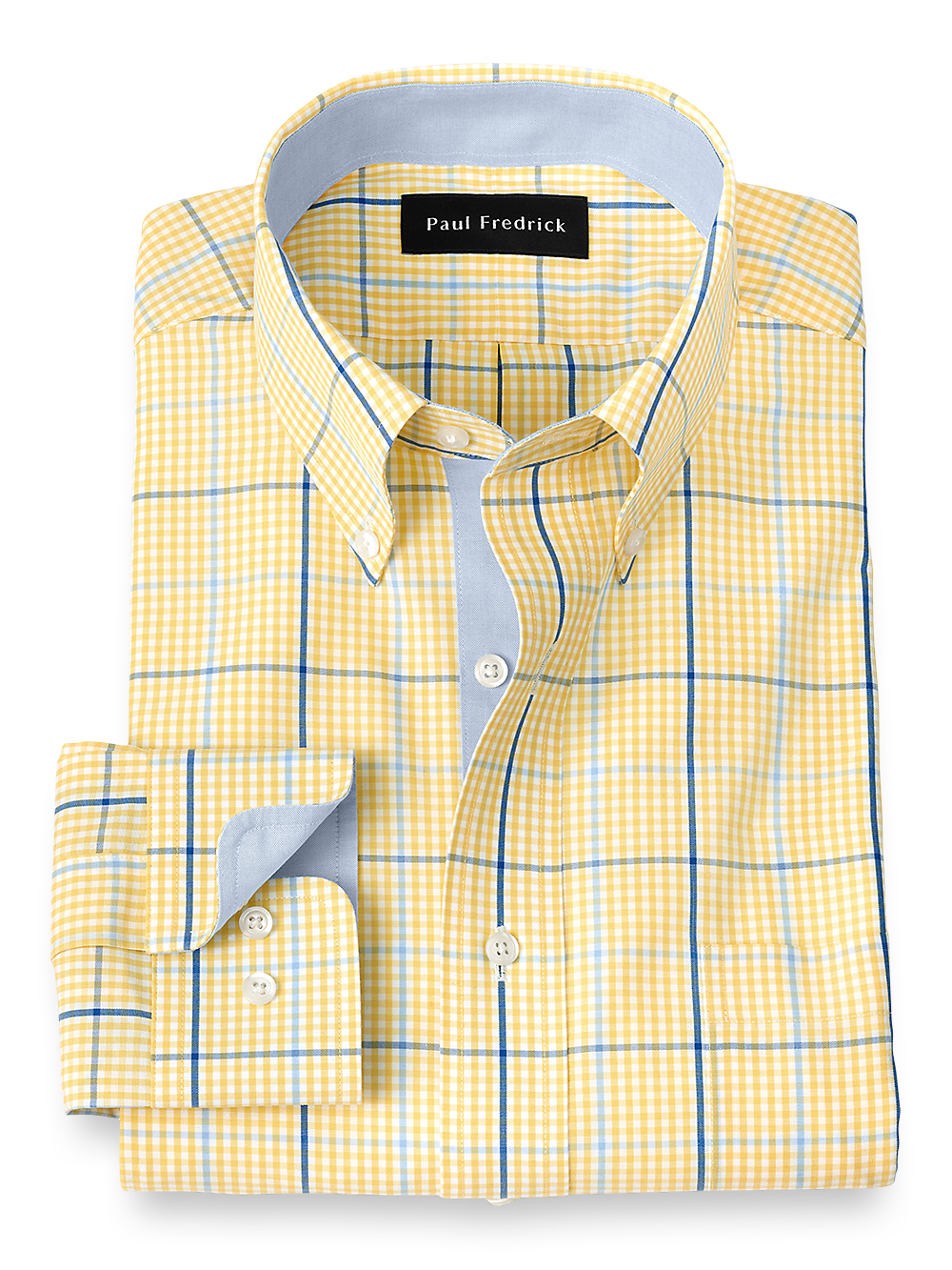 Product Image of Non-iron Cotton Windowpane Dress Shirt With Contrast Trim-1