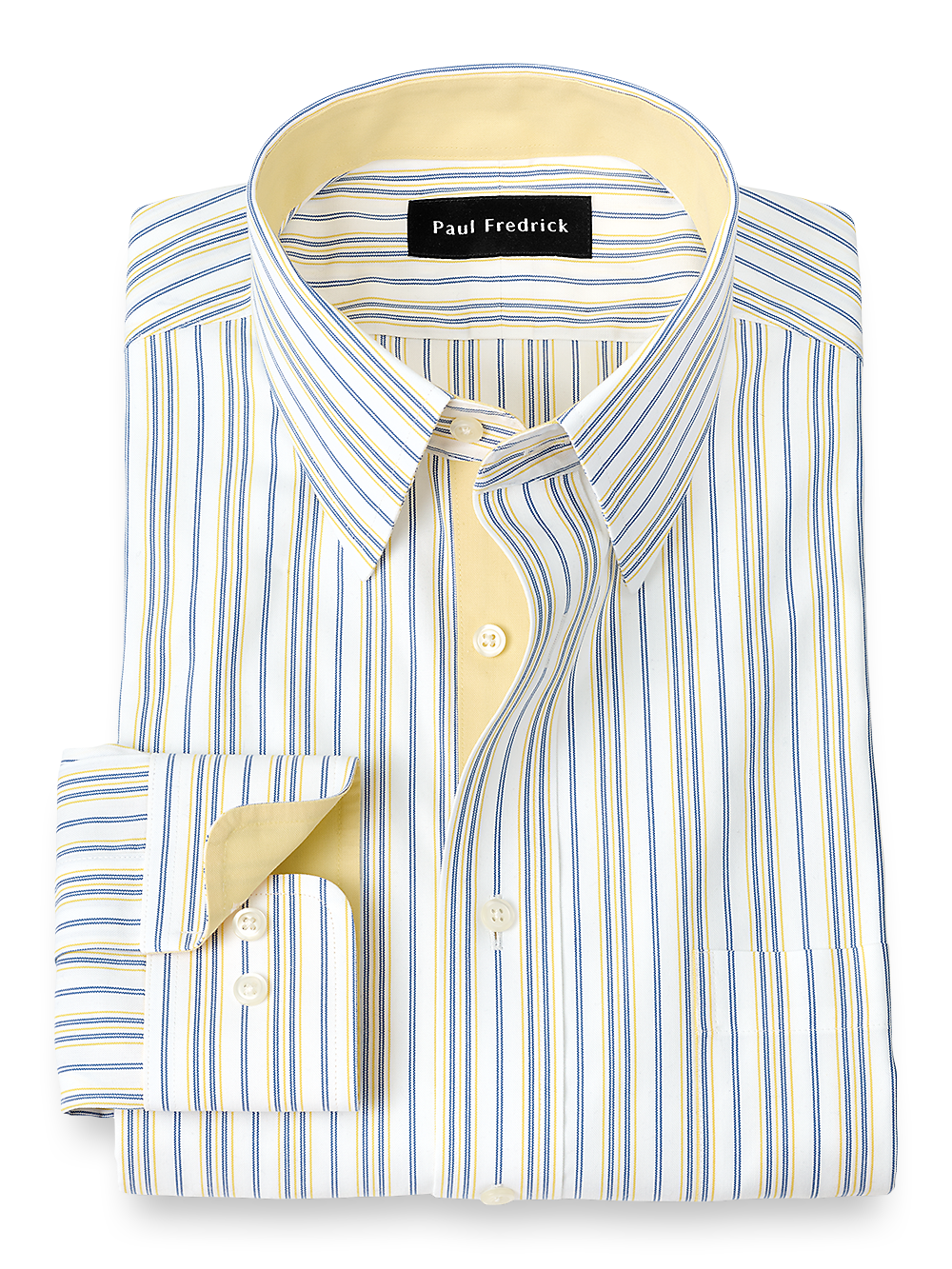 Product Image of Non-iron Cotton Stripe Dress Shirt With Contrast Trim-Blue/Yellow