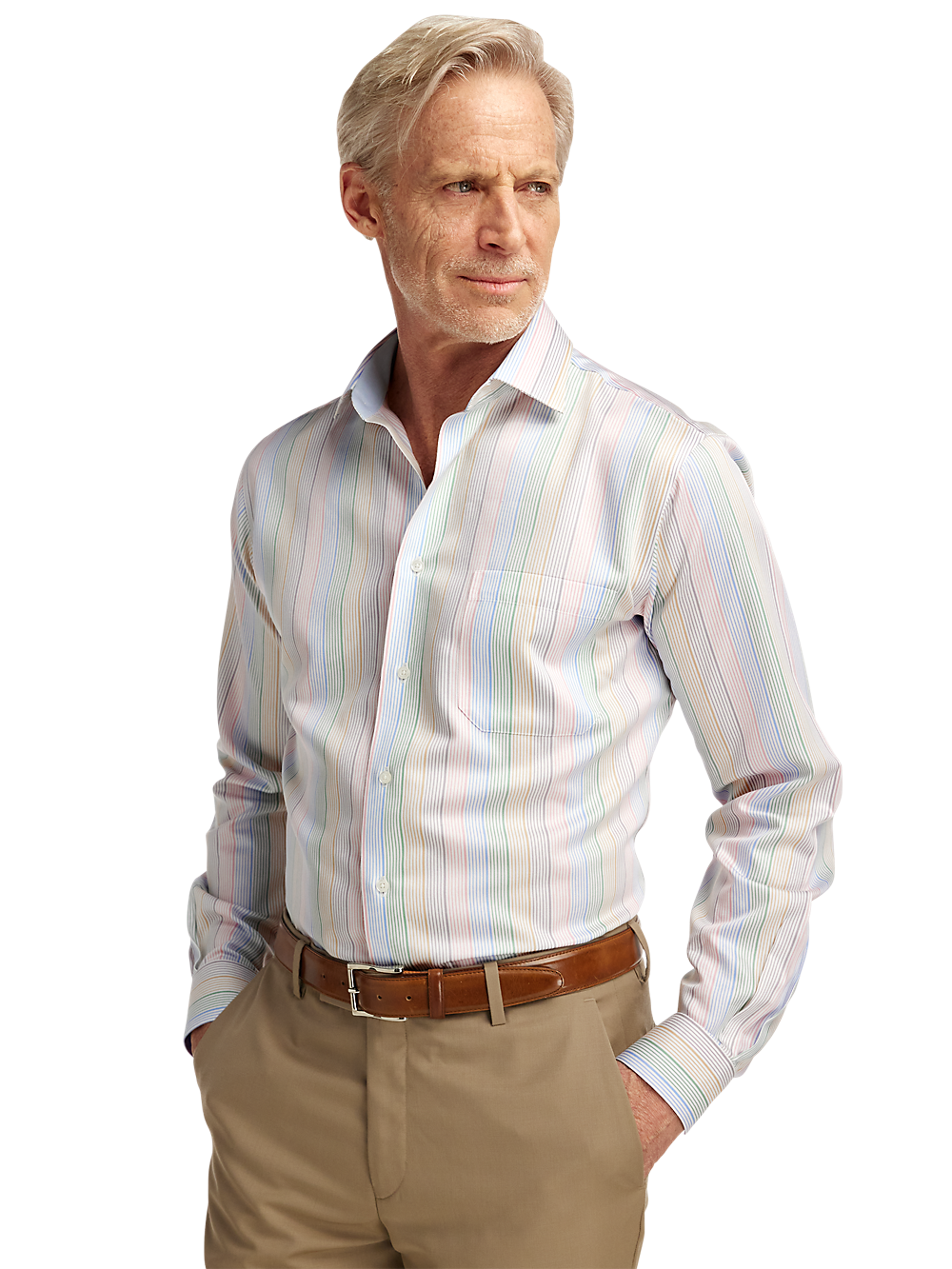 Alternate Image of Non-iron Cotton Stripe Dress Shirt With Contrast Trim-1