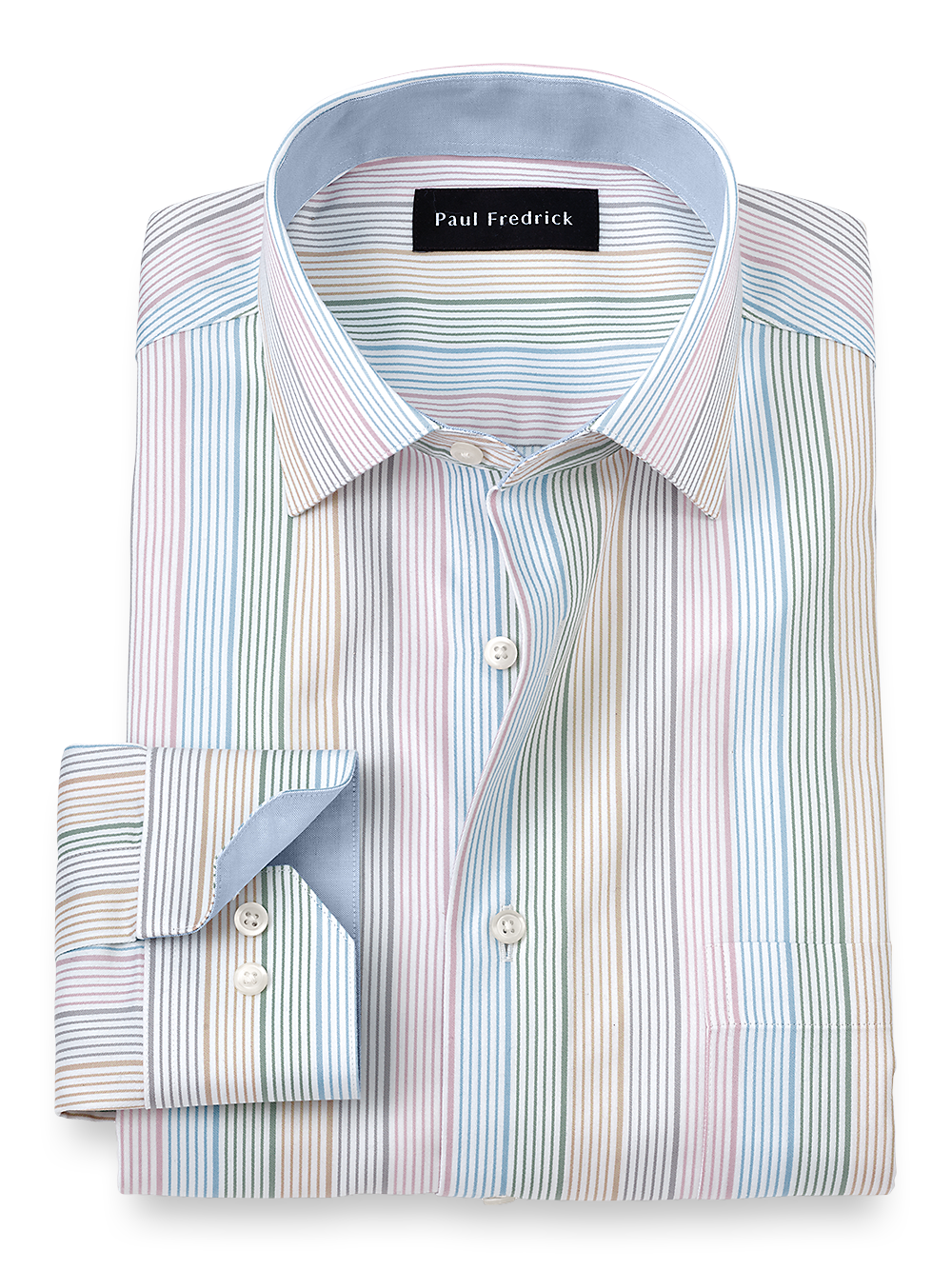 Product Image of Non-iron Cotton Stripe Dress Shirt With Contrast Trim-Multi