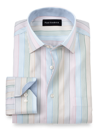 Non-Iron Cotton Stripe Dress Shirt With Contrast Trim - Multi