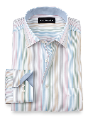 Non-Iron Cotton Stripe Dress Shirt With Contrast Trim - Multi