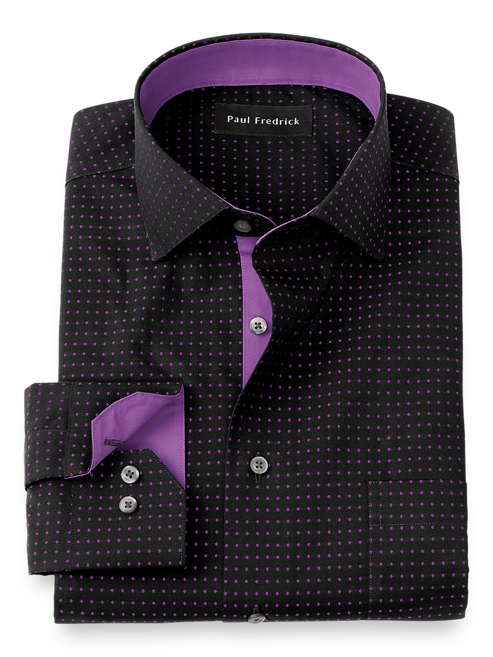 Product Image of Non-iron Cotton Dot Dress Shirt With Contrast Trim-Black/Purple