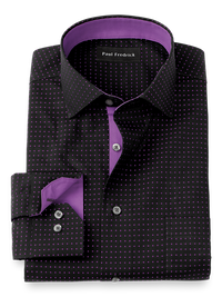 Non-Iron Cotton Dot Dress Shirt With Contrast Trim - Black/purple